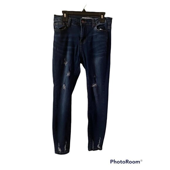 Encore Destressed Jeans. Dark Wash Sz.  5 - Picture 1 of 4